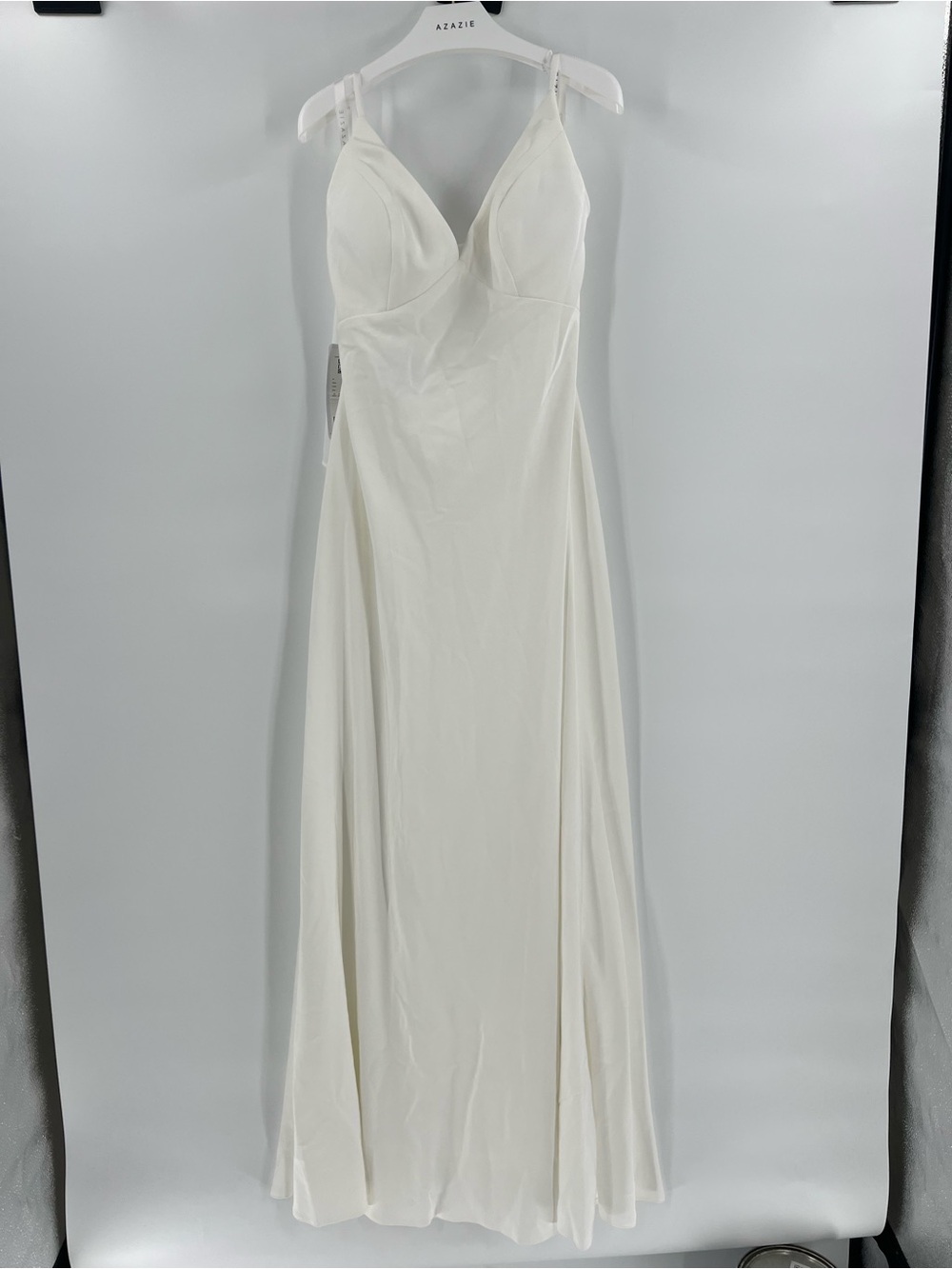 NWT Azazie Caity Dress Diamond White Size 14 | Wedding Formal Chiffon Gown - Picture 4 of 16